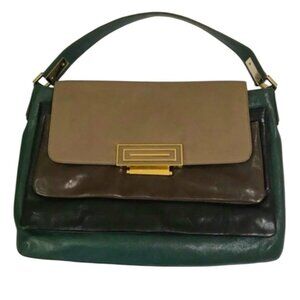 Anya Hindmarch Y2K Color Block Hobo Leather Pockets Shoulder Bag Green Black Tan